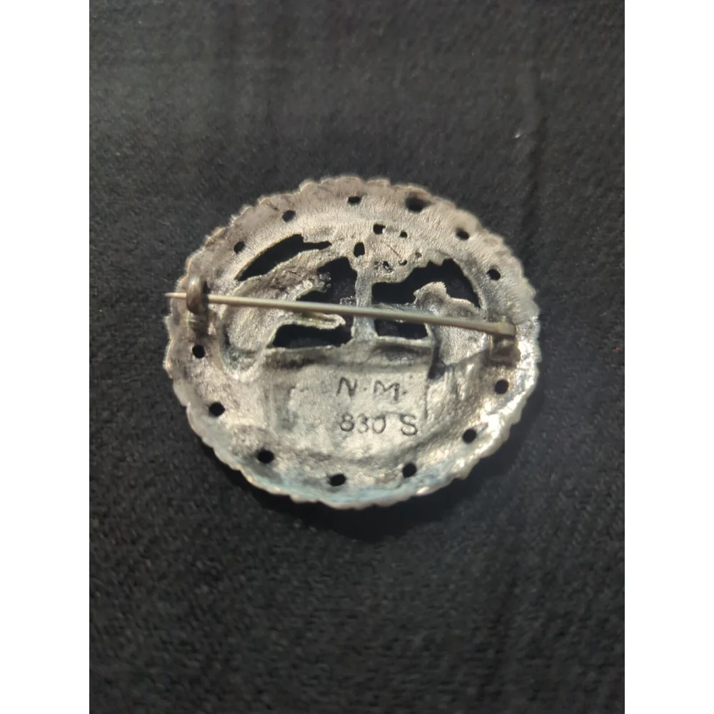 Vintage Norwegian Norway Brooch - 830 Silver Bear Hunting Norsk Mønster Brooch